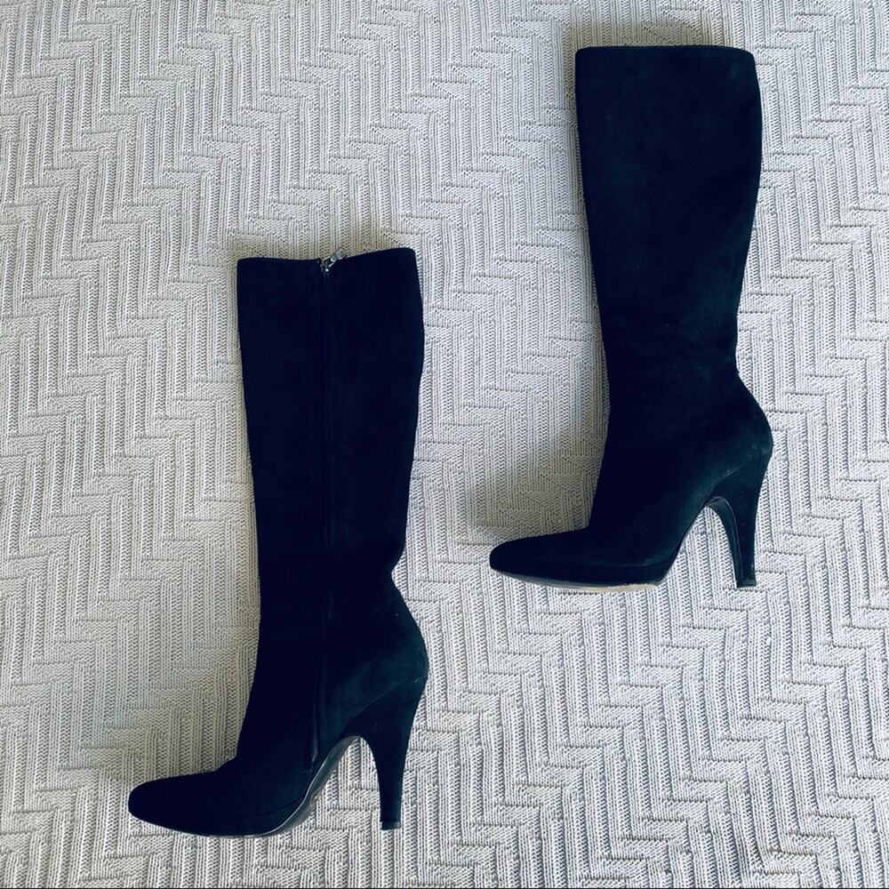 Prada black suede heeled boots, size 7